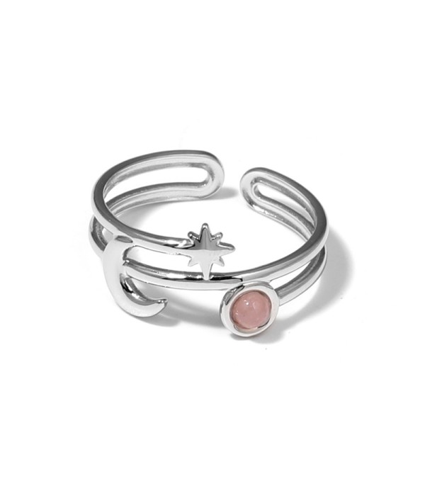 Anillo plateado con luna, estrella y piedra