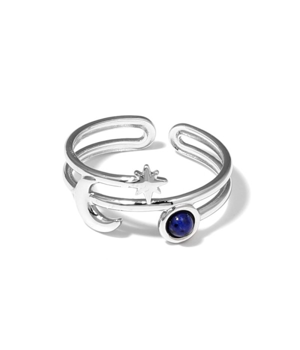 Anillo plateado con luna, estrella y piedra