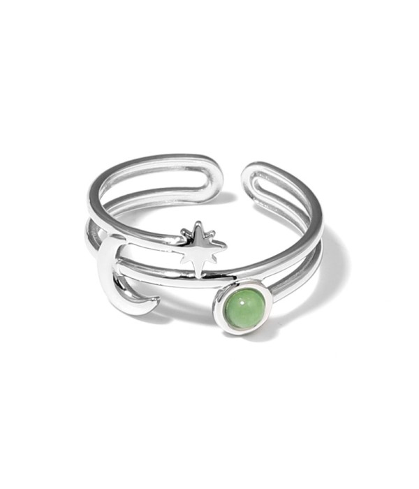 Anillo plateado con luna, estrella y piedra