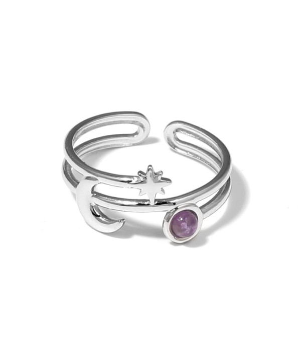 Anillo plateado con luna, estrella y piedra