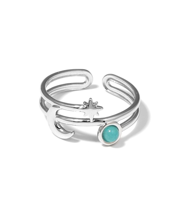 Anillo plateado con luna, estrella y piedra