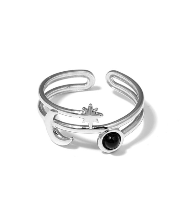 Anillo plateado con luna, estrella y piedra