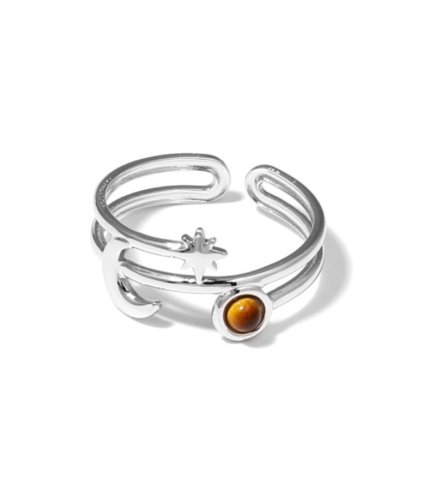 Anillo plateado con luna, estrella y piedra
