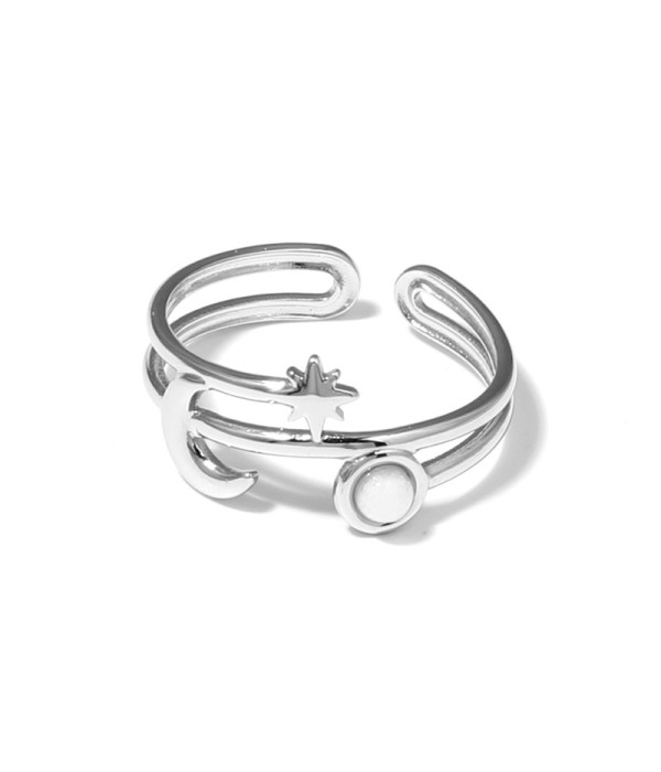 Anillo plateado con luna, estrella y piedra
