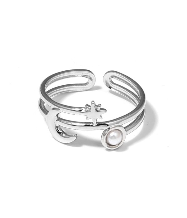 Anillo plateado con luna, estrella y piedra