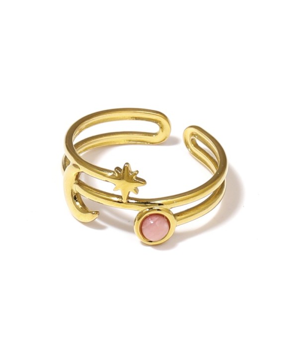 Anillo dorado con luna, estrella y piedra