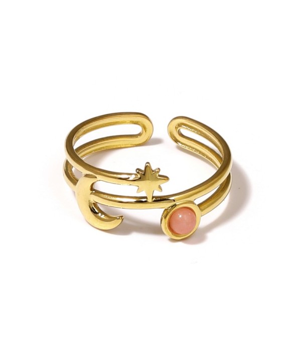 Anillo dorado con luna, estrella y piedra