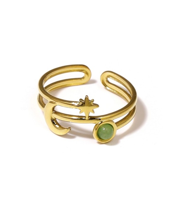 Anillo dorado con luna, estrella y piedra