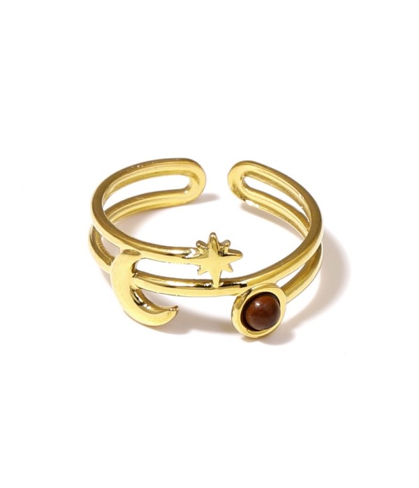 Anillo dorado con luna, estrella y piedra