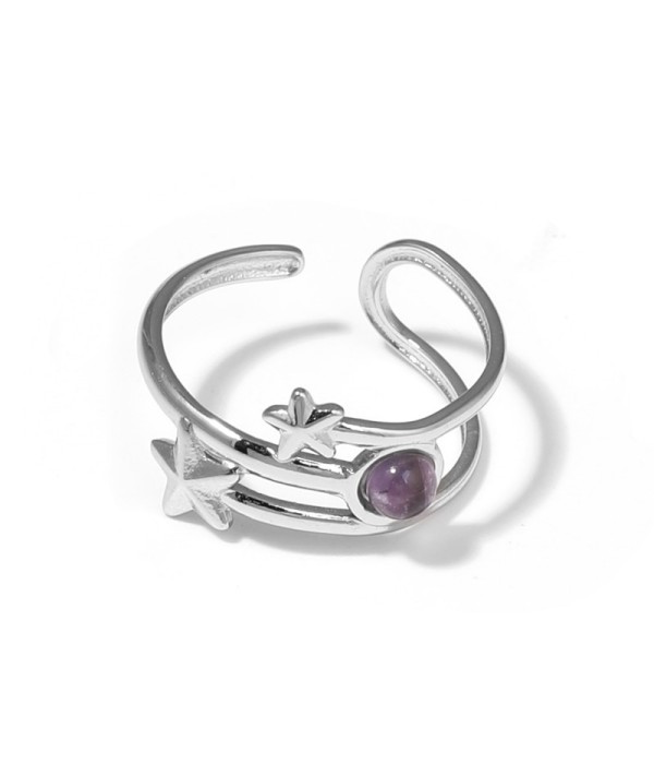 Anillo plateado con estrellas y piedra