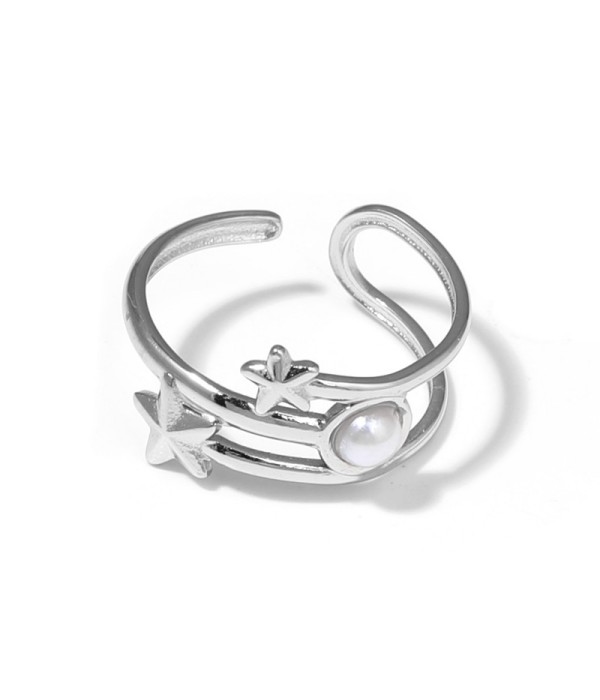 Anillo plateado con estrellas y piedra