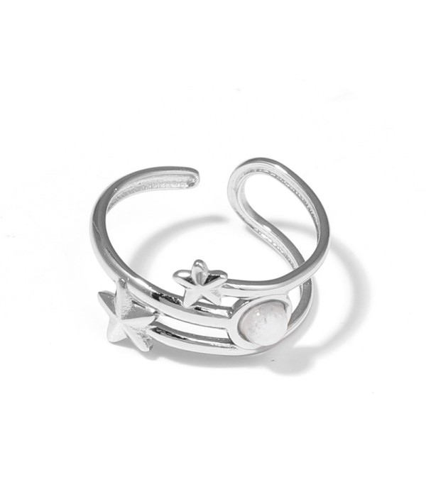 Anillo plateado con estrellas y piedra