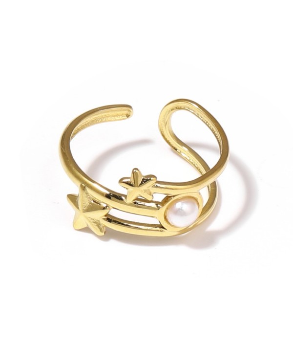 Anillo dorado con estrellas y piedra 2