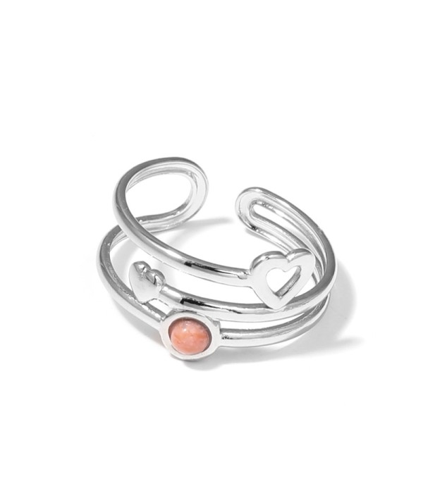 Anillo plateado con corazones y piedra 2