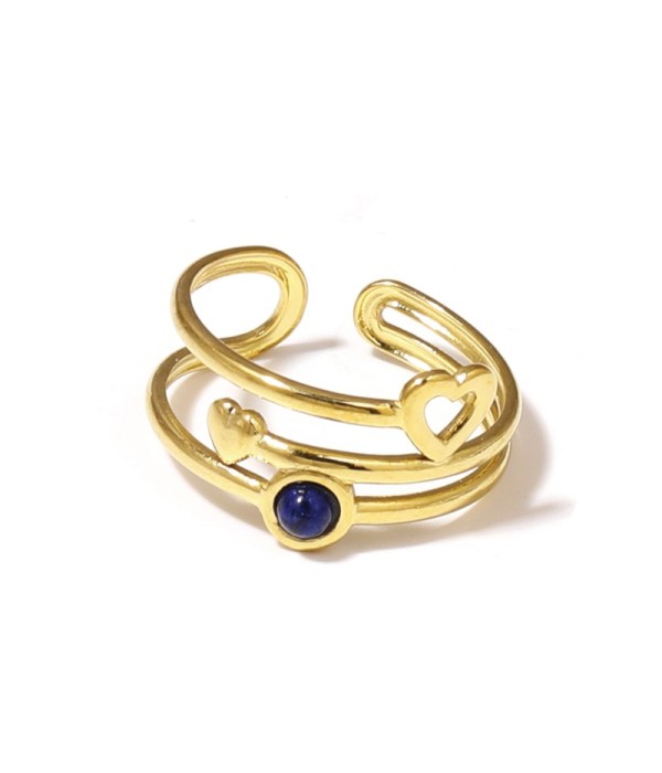 Anillo dorado con corazones y piedra