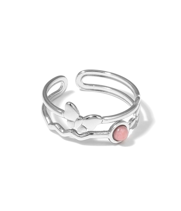 Anillo plateado con mariposa y piedra