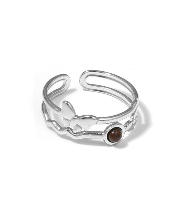 Anillo plateado con mariposa y piedra