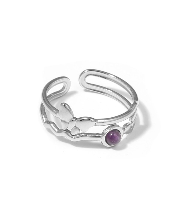 Anillo plateado con mariposa y piedra