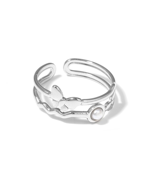 Anillo plateado con mariposa y piedra 2