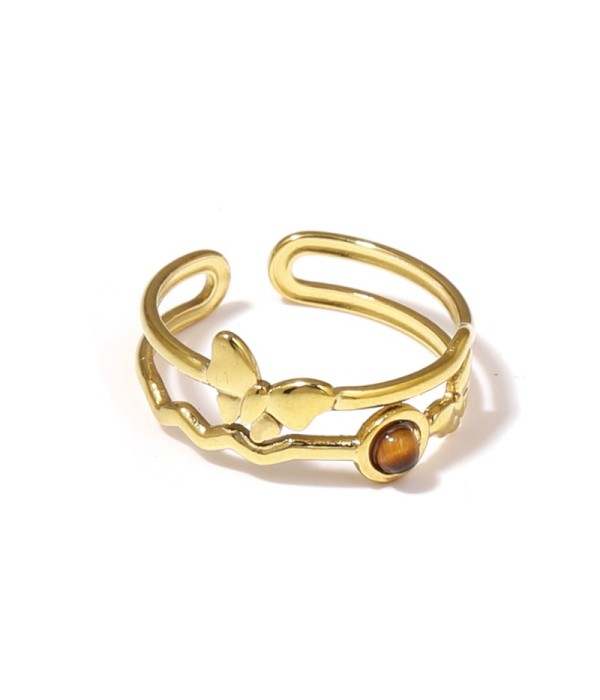 Anillo dorado con mariposa y piedra