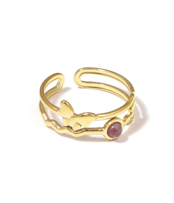 Anillo dorado con mariposa y piedra