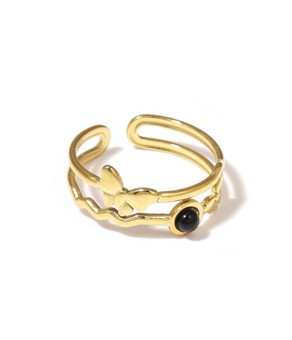 Anillo dorado con mariposa y piedra