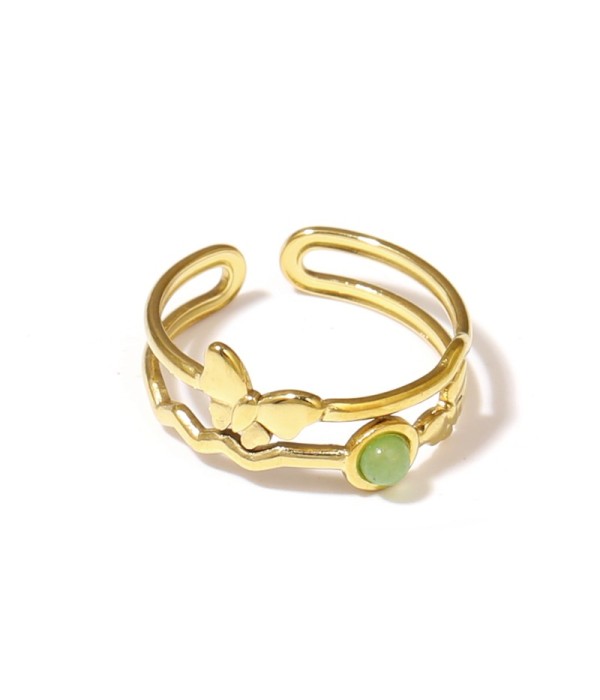 Anillo dorado con mariposa y piedra
