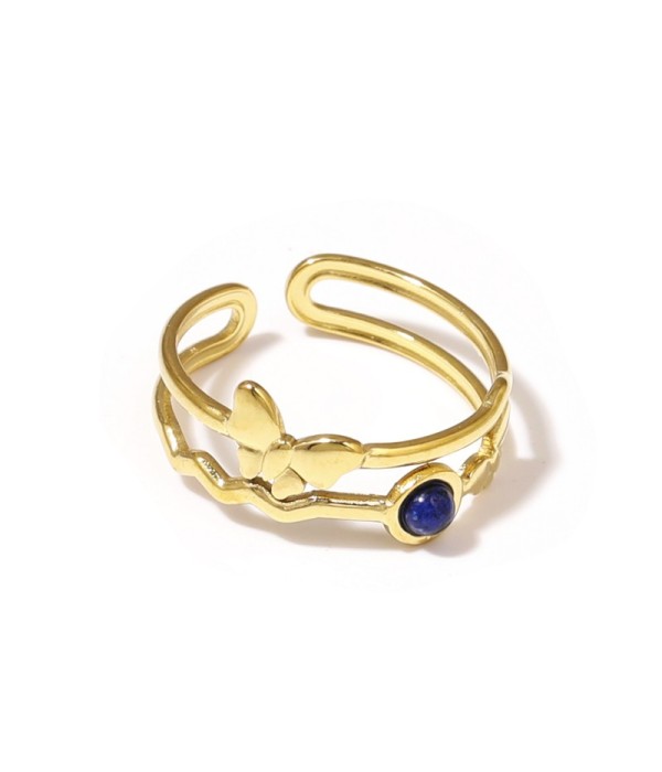 Anillo dorado con mariposa y piedra