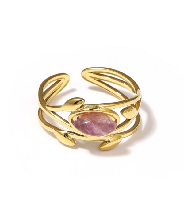Anillo dorado de líneas entrelazadas con hojas...