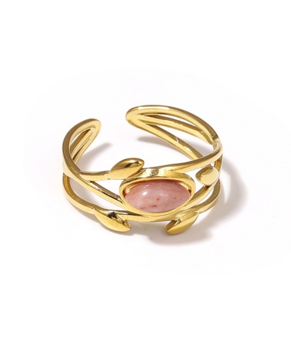 Anillo dorado de líneas entrelazadas con hojas...
