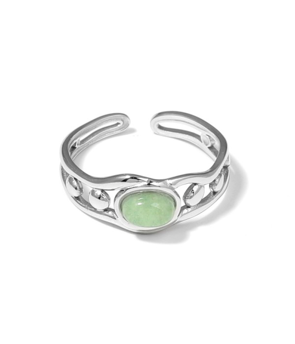 Anillo plateado de diseño calado con círculos y...