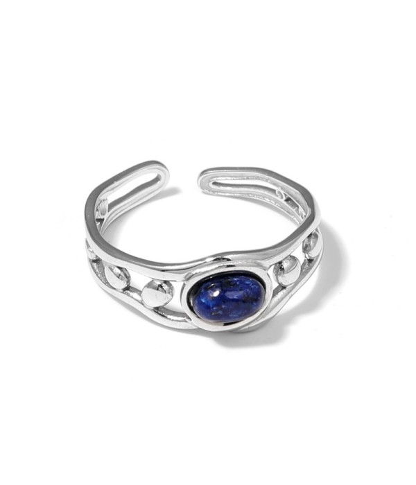 Anillo plateado de diseño calado con círculos y...