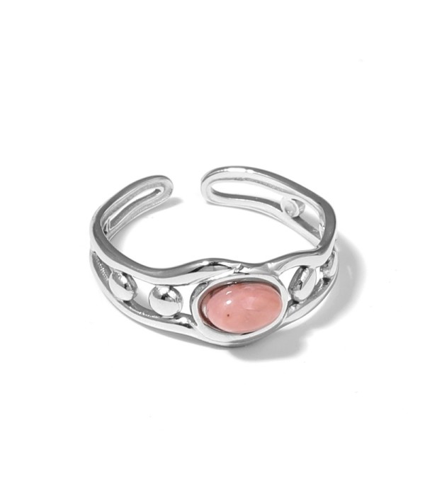 Anillo plateado de diseño calado con círculos y...