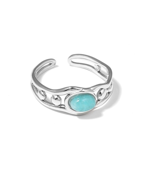 Anillo plateado de diseño calado con círculos y...