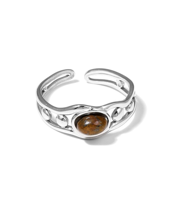 Anillo plateado de diseño calado con círculos y...