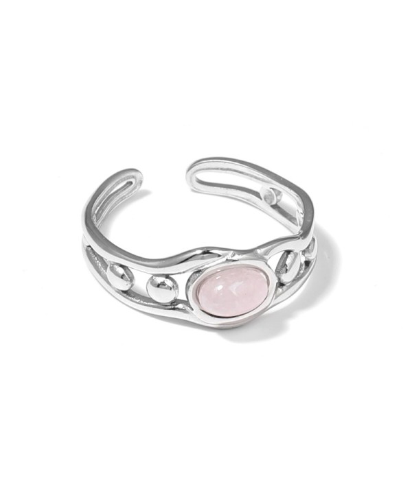 Anillo plateado de diseño calado con círculos y...
