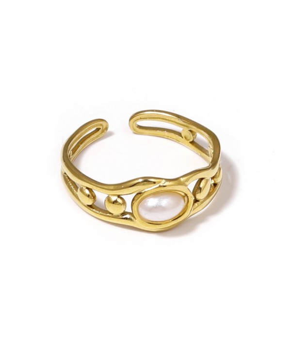 Anillo dorado de diseño calado con círculos y...