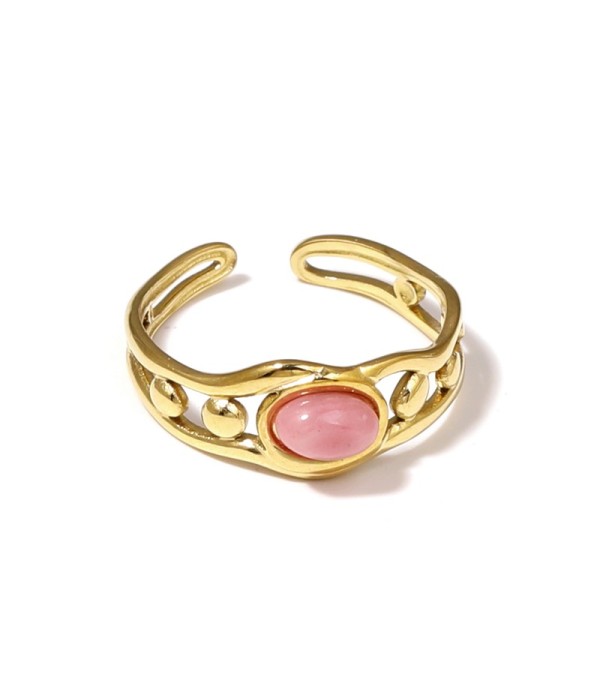 Anillo dorado de diseño calado con círculos y...