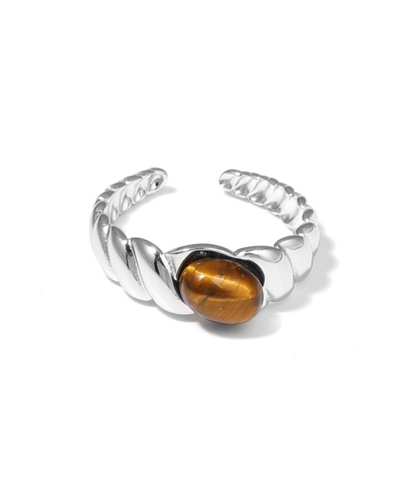 Anillo plateado abierto con piedra ovalada