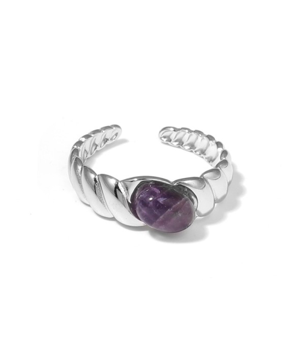 Anillo plateado abierto con piedra ovalada