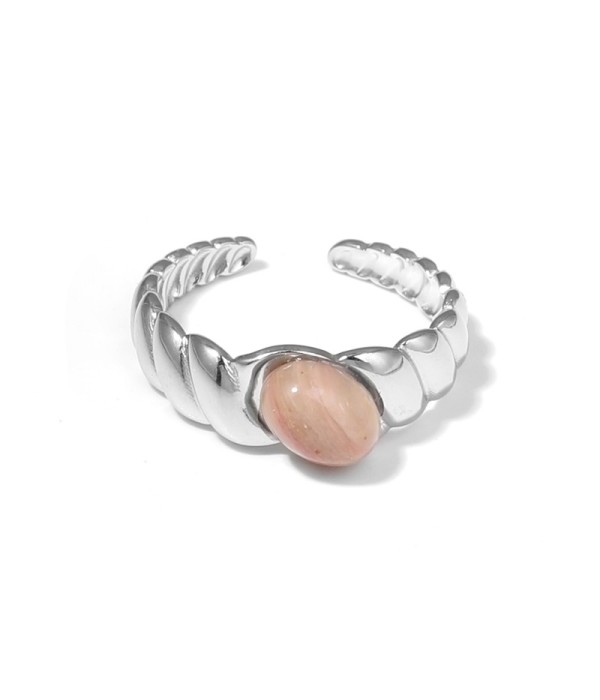 Anillo plateado abierto con piedra ovalada