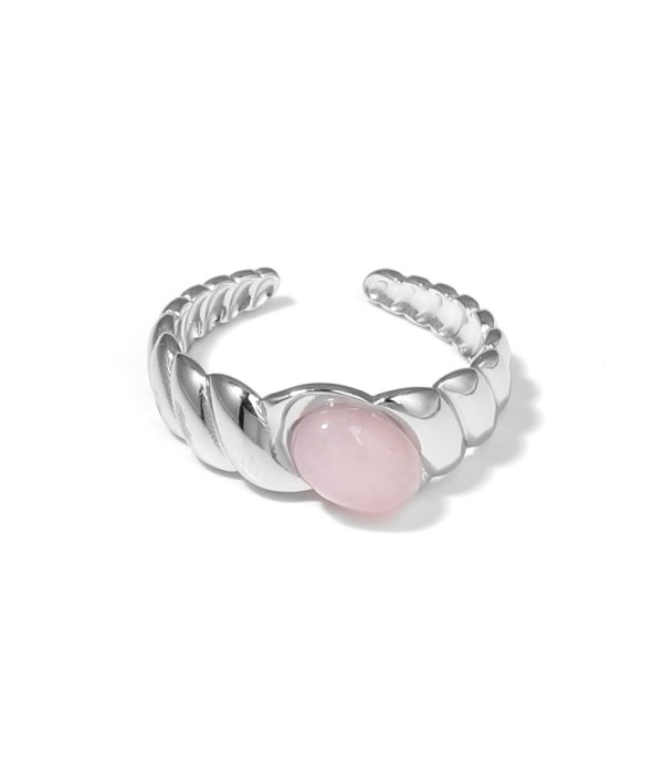 Anillo plateado abierto con piedra ovalada