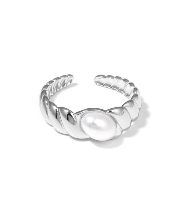 Anillo plateado abierto con piedra ovalada 2