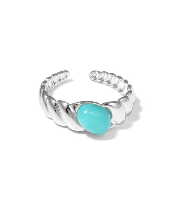 Anillo plateado abierto con piedra ovalada