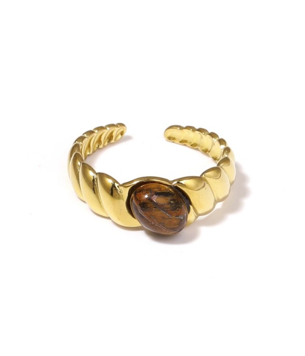 Anillo dorado abierto con piedra ovalada