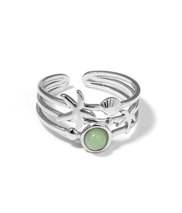 Anillo plateado con estrella de mar, concha y...