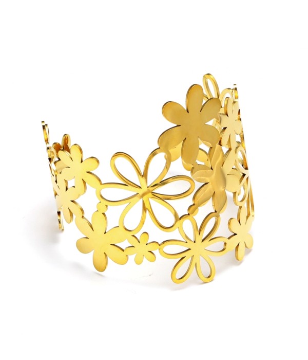 Brazalete ancho dorado de flor