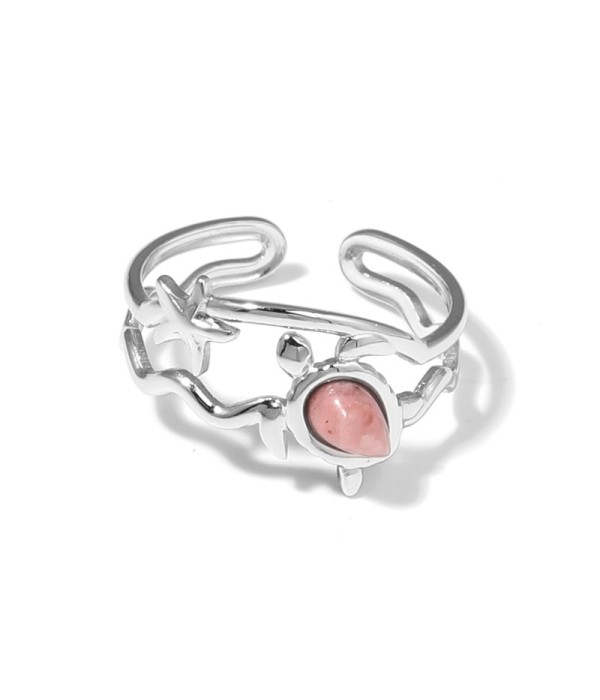 Anillo plateado con motivos marinos y piedra 2
