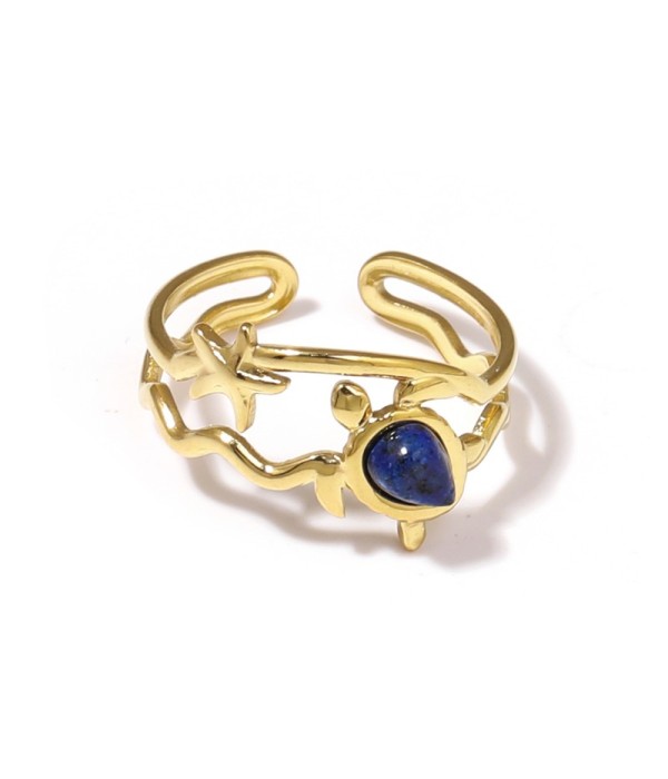 Anillo dorado con motivos marinos y piedra