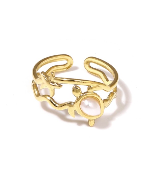 Anillo dorado con motivos marinos y piedra